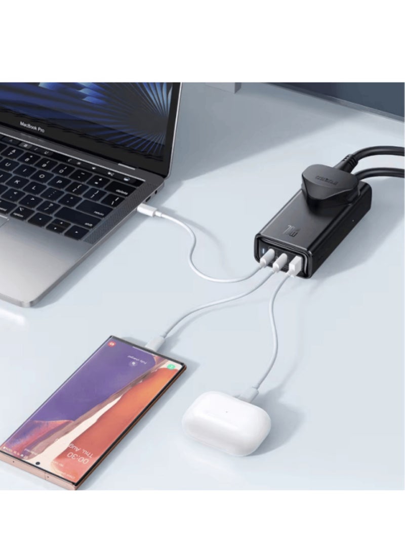 Mcdodo موزع طاقة 4 في 1 بقوة 70 واط بتقنية GaN مع مقبس عالمي، حماية من الصواعق، QC4.0، PD 3.0، AFC، PPS – 2 Type-C، 1 USB، 1 مقبس AC، معيار المملكة المتحدة 2200 واط - Image 3