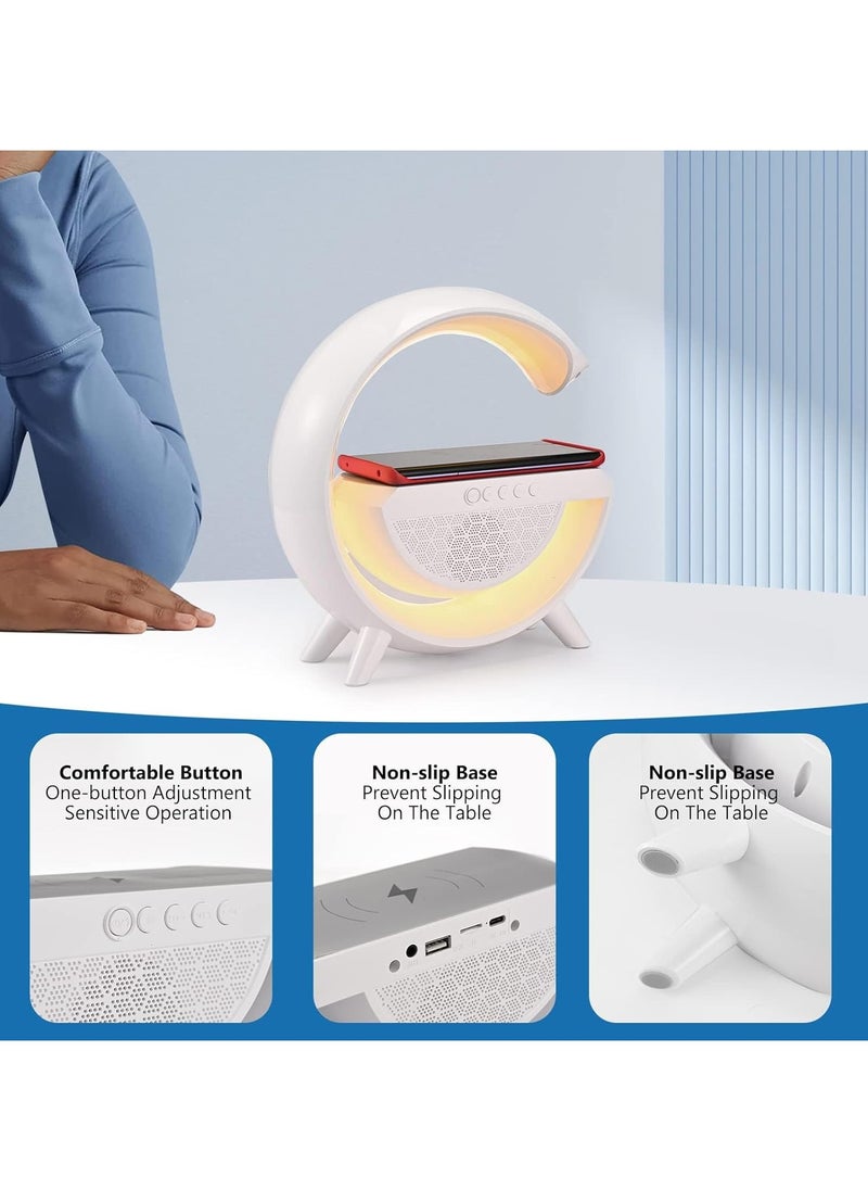 Smart LED Table Lamp with Wireless Charger, Dimmable RGB Color Changing Ambient Light, Music Sync Bluetooth Speaker - Perfect Smart Mood Light and Charger for Bedroom