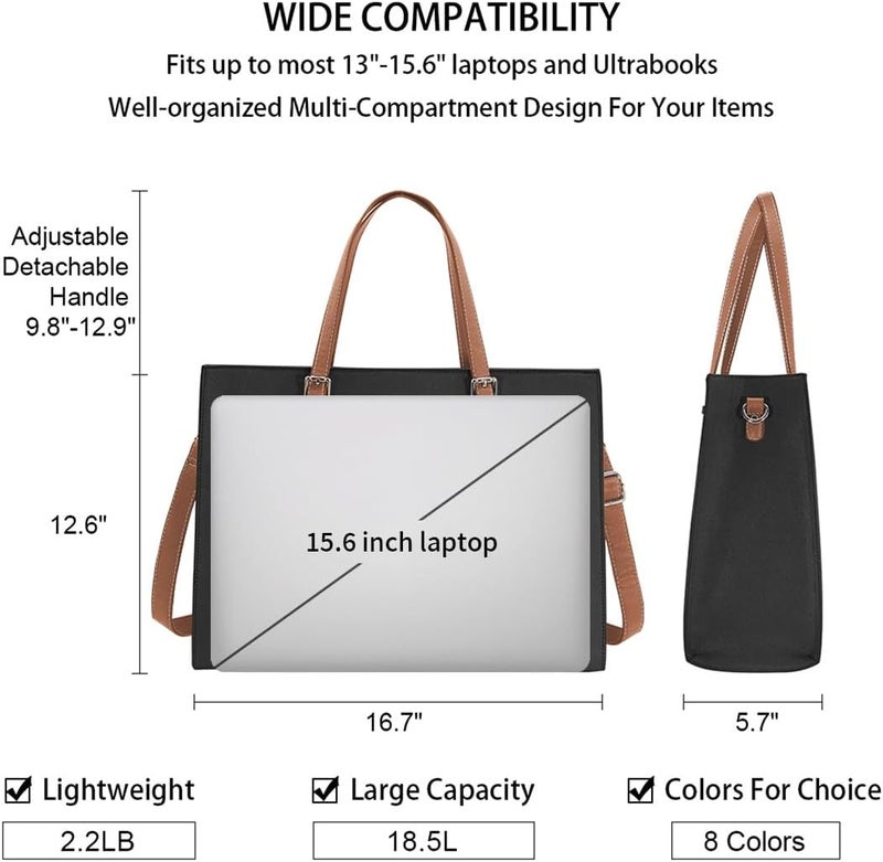 NUBILY Laptop Bag for Women Waterproof Lightweight Leather 15.6 Inch Computer Tote Bag - Image 3