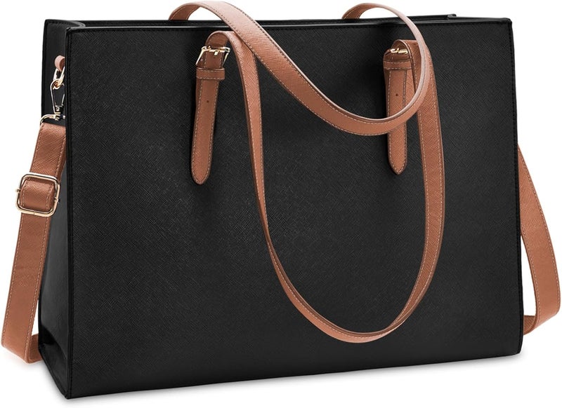 NUBILY Laptop Bag for Women Waterproof Lightweight Leather 15.6 Inch Computer Tote Bag - Image 1