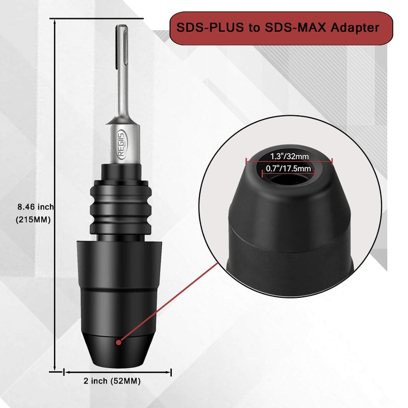 Regiis Tech 8-1/4" SDS-Plus to SDS-Max Drill Bit Adapter, Alloy Steel Converter for Home Rotary Hammer Drills,for Concrete Stone Demolition DIY Work - Image 3
