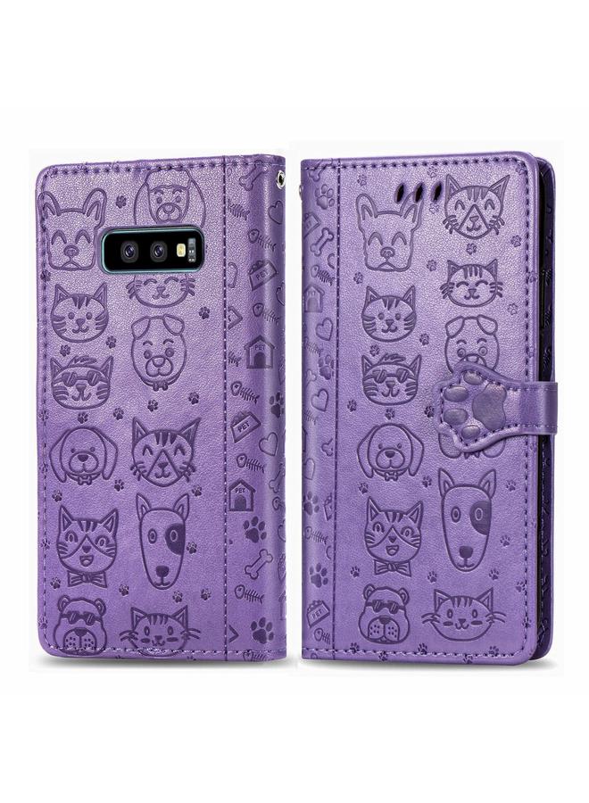 زبون جراب لهاتف Galaxy S10E من الجلد المنقوش بشكل قطة وكلب لطيف مع حامل / فتحة بطاقة / محفظة / حبل - Image 2