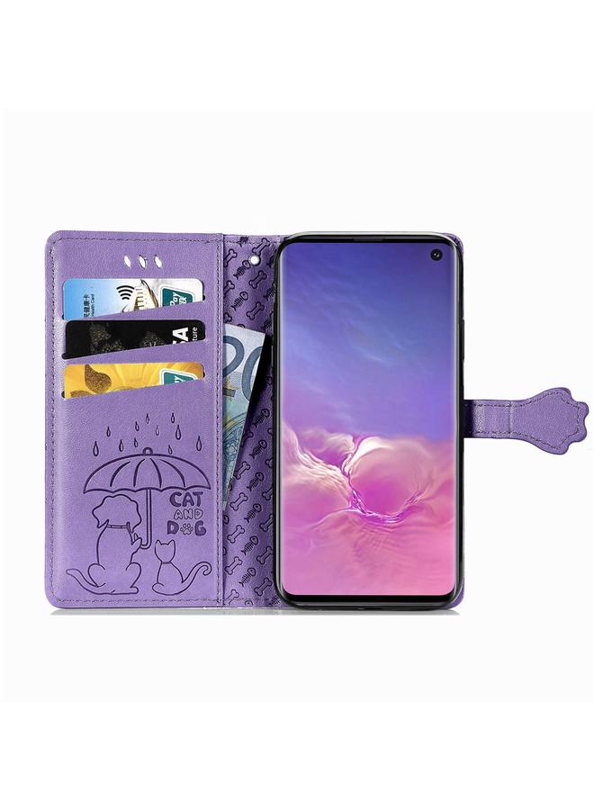 زبون جراب لهاتف Galaxy S10E من الجلد المنقوش بشكل قطة وكلب لطيف مع حامل / فتحة بطاقة / محفظة / حبل - Image 3