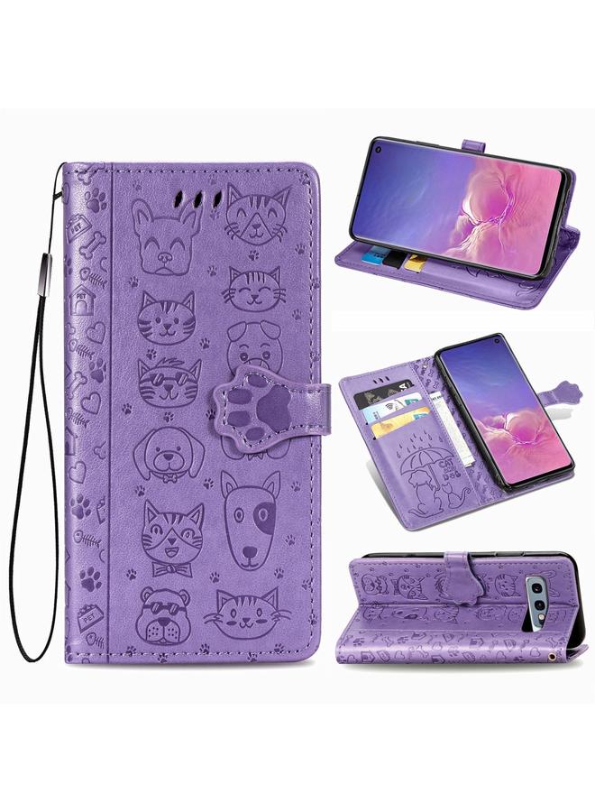 زبون جراب لهاتف Galaxy S10E من الجلد المنقوش بشكل قطة وكلب لطيف مع حامل / فتحة بطاقة / محفظة / حبل - Image 1