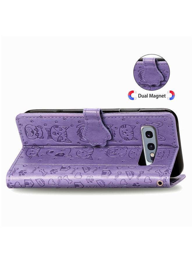 زبون جراب لهاتف Galaxy S10E من الجلد المنقوش بشكل قطة وكلب لطيف مع حامل / فتحة بطاقة / محفظة / حبل - Image 4