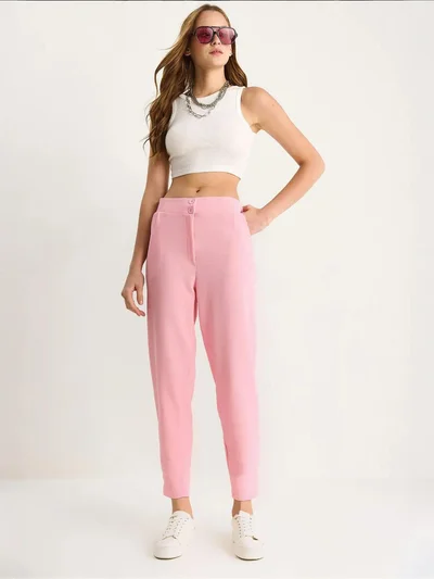 Bianco Lucci LUCCI Long Crepe Carrot Pants with Button Closure