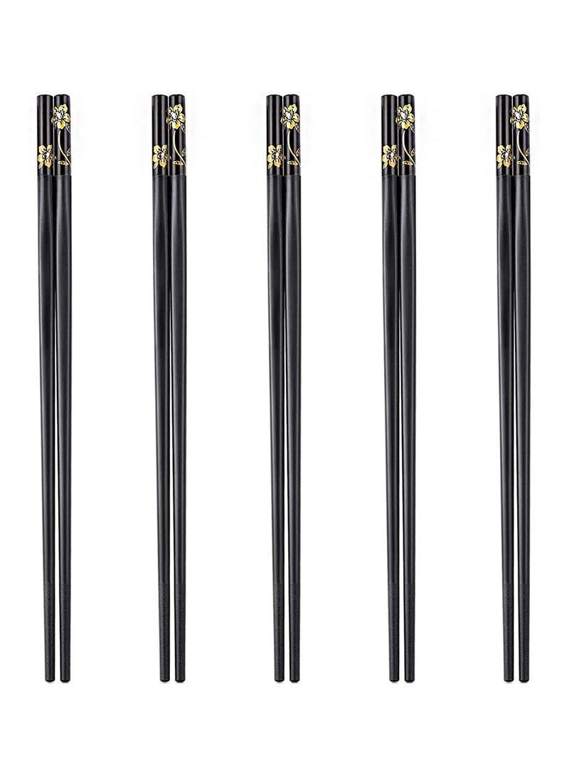 GGOOT 5 Pairs Fiberglass Chopsticks Reusable, Black Chopsticks Set Floral Alloy Chopsticks Chinese Non Slip Chop Stick Dishwasher Safe Japanese Fancy Chopsticks for Sushi Noodles - Image 1