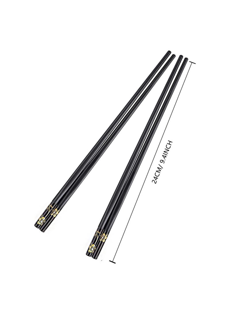 GGOOT 5 Pairs Fiberglass Chopsticks Reusable, Black Chopsticks Set Floral Alloy Chopsticks Chinese Non Slip Chop Stick Dishwasher Safe Japanese Fancy Chopsticks for Sushi Noodles - Image 2