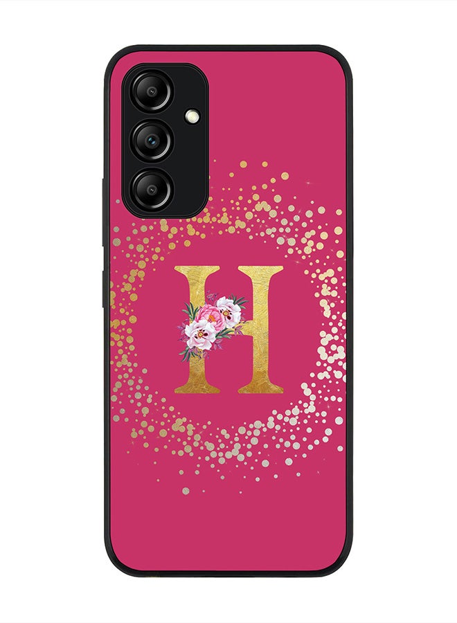 Stylizedd Rugged Black edge case for Samsung Galaxy A34 5G, Slim fit - Custom Monogram Initial Letter Floral Pattern Alphabet - H  (Dark Pink Rose ) - Image 1