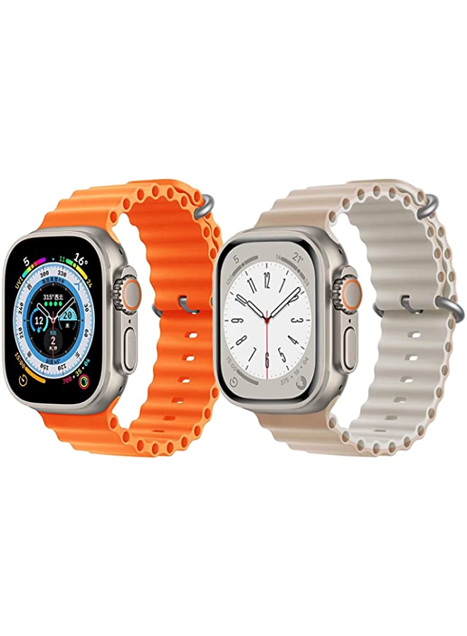 IAF Silicone Ocean Band Strap for Apple Watch Ultra 8 49mm Orange Single Color Strap with Beige/White Double Side Strap Set of 2
