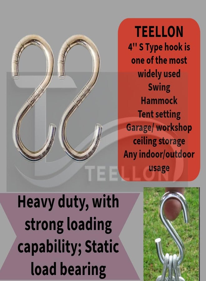 TEELLON® 2 Pack, 4-Inch,10MM-Thick S Hooks for Hanging Heavy Duty Swing Hammock Chair Boxing Punching Bag Pot Hanging Max 300kg Load Capacity Strong Utility Hooks for Hang Any Article - Image 5