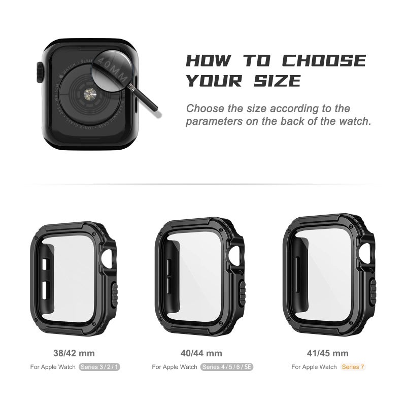 Adepoy 2 Pack Rugged Case Compatible for Apple Watch 45mm Series 9/8/7 with Tempered Glass Screen Protector, Military All Around Hard TPU Protective Cover Case Shockproof Bumper for iWatch Men 45mm - Image 5