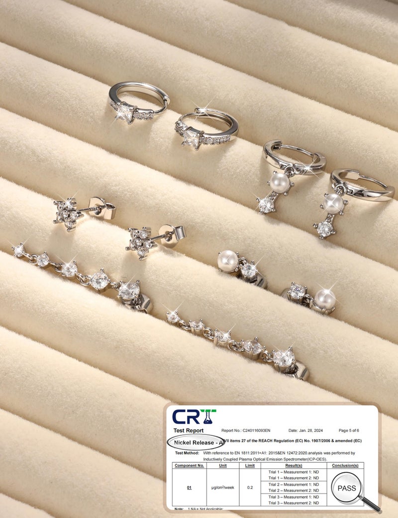MILACOLATO 5Pairs 925 Sterling Silver Earrings for Women Platinum Plated Stud Huggie Hoop Earrings Sets for Multiple Piercing Hypoallergenic CZ Pearl Cartilage Earrings Stacks Trendy Gifts - Image 5