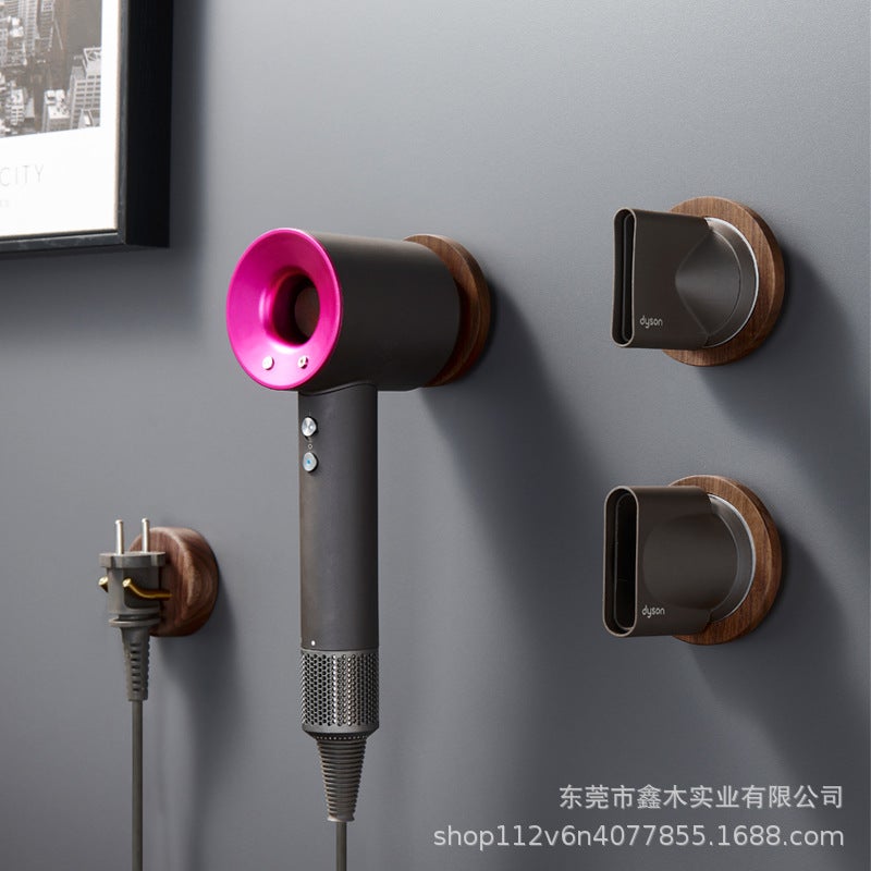 Hair Dryer Wall-Mounted Storage Rack Dyson Hair Dryer Storage Rack Punch-Free Wall-Mounted Hair Dryer Bracket Wooden - Image 1