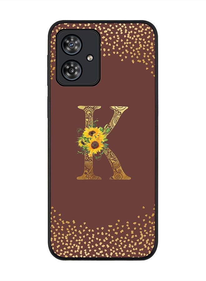 Stylizedd Rugged Black Case for Motorola Moto G54 / Motorola Moto G54 Power / Motorola Moto G64 5G,Custom Monogram Initial Letter Floral Alphabet - K (Brown) - Image 1