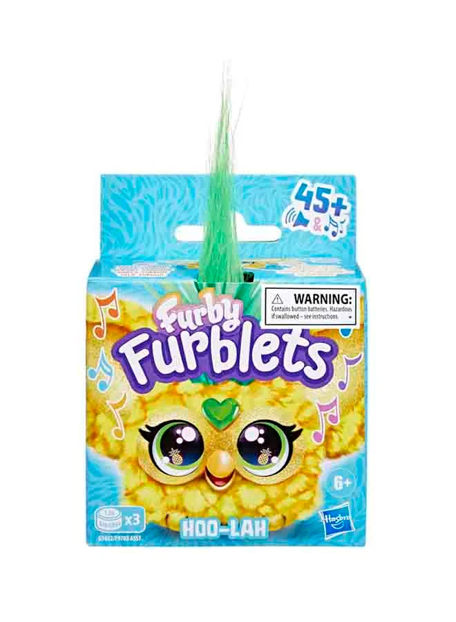 Furby Furblets Hoo-Lah Pineapple Mini Friend, 45+ Sounds & Music, Speaks Only Furbish, Electronic Plush Toys for 6 Year Olds & Up, Yellow & Gree
