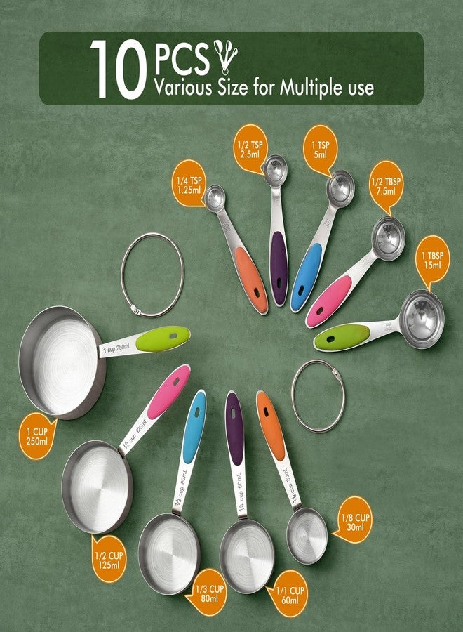 HOTEC 10-Pack Measuring Cups &Spoons Set, Kitchen Gadagets Cooking Baking, Measuring Spoons, Heavy Duty & Dishwasher Safe for Dry and Liquid Ingredients, Multicolor - Image 2