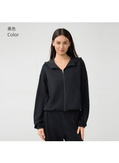 Generic Womens Hooded Zip-up Sweatshirt Casual Loose Autumn Winter Sportswear Black 