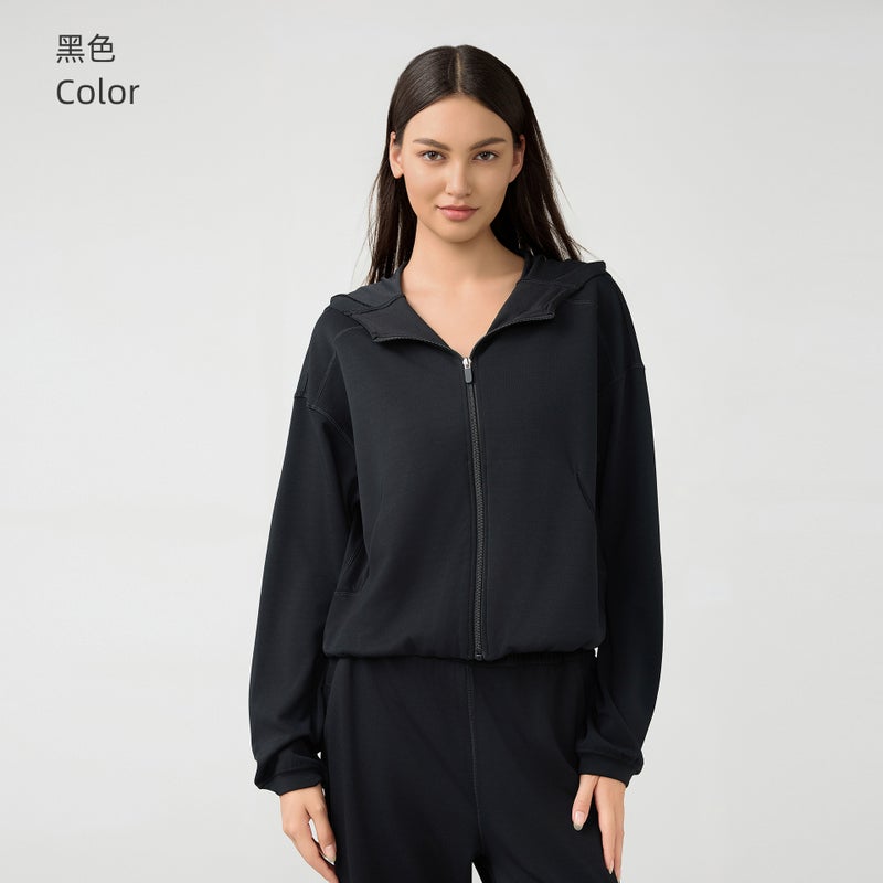 Generic Womens Hooded Zip-up Sweatshirt Casual Loose Autumn Winter Sportswear Black
