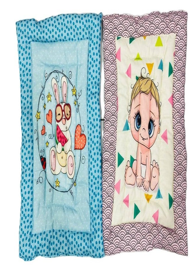 RUMPES New Born Baby Godadi Set Soft Cotton Baby godi | Godari | Baby Bedding Sheet | Crib Sheet | Cartoon Mats Baby Bed (Pack of 2) (Blue,Cream) - Image 1