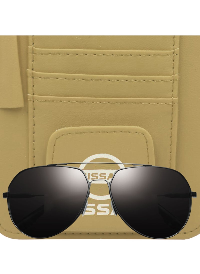 Nissan Car Sun Visor Organizer PU Leather Ticket Holder Clip Car Glasses Holder Clip Car Card Wallet for NISSAN BEIGE  - Image 4
