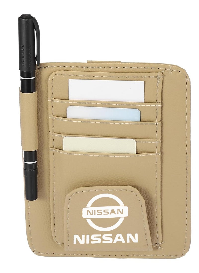 Nissan Car Sun Visor Organizer PU Leather Ticket Holder Clip Car Glasses Holder Clip Car Card Wallet for NISSAN BEIGE  - Image 5