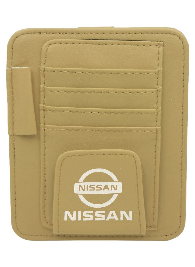 Nissan Car Sun Visor Organizer PU Leather Ticket Holder Clip Car Glasses Holder Clip Car Card Wallet for NISSAN BEIGE  - Image 2