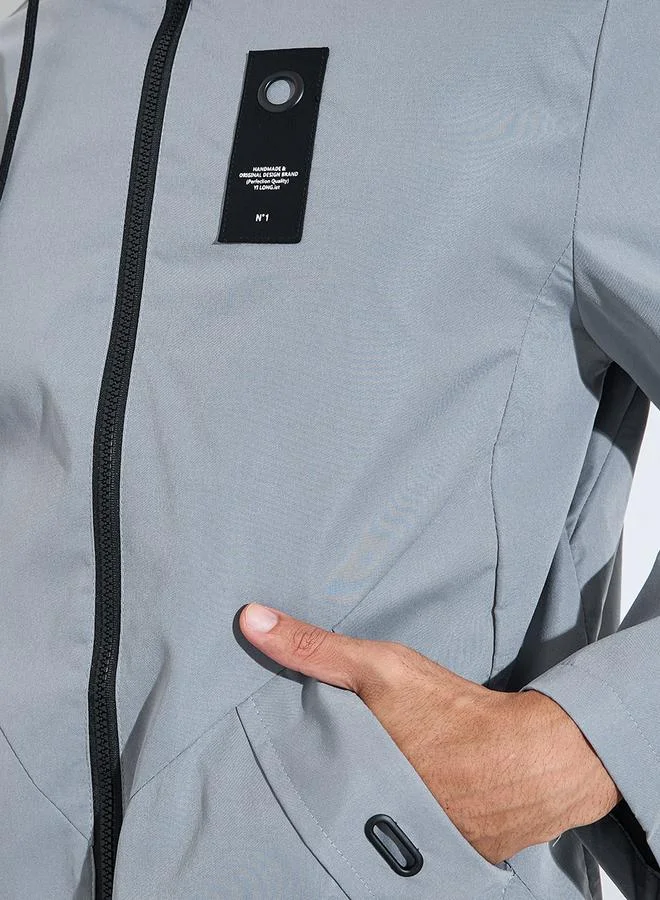 Styli  Grey Hooded Regular Fit Utility Trench Coat with Zip Closure for Men | Best Price UAE