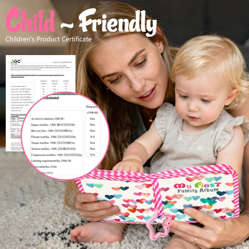 Fintie Baby Photo Album 4x6 Inch, 18 Photos My First Family Album Book with Soft Cloth Cover & Hook for Newborn/Toddlers/Kids/Baby Shower Memory Birthday Gifts, Raining Hearts - Image 4