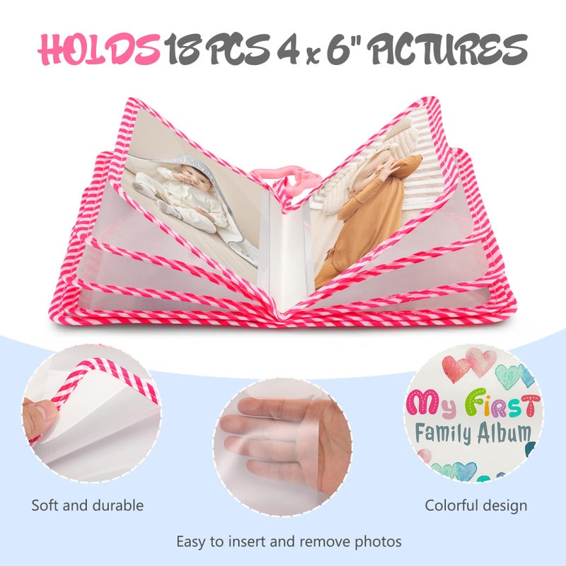 Fintie Baby Photo Album 4x6 Inch, 18 Photos My First Family Album Book with Soft Cloth Cover & Hook for Newborn/Toddlers/Kids/Baby Shower Memory Birthday Gifts, Raining Hearts - Image 5