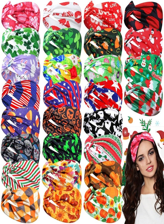 XunYee 28 Pcs Valentine's Holiday Headbands for Women St. Patrick's Head Bands Nurses Winter Headbands Bulk Nursing Spring Hair Stretchy Fall Non Slip Head Wrap Knot Hair Bands Accessories - Image 1