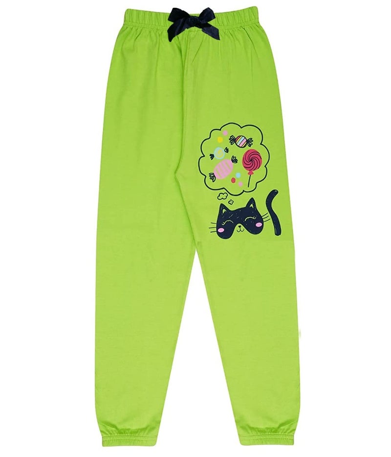 KYDA KIDS® 100% Girls Cotton Printed Track Pants (Pack of 3) Multicolour - Image 5
