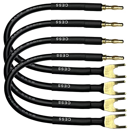 CNCESS CESS-027L HiFi Speaker Cable Jumpers Wire 6-inch - Spade Plug to Banana Plug Speaker Jumper Cable - 4 Pack (Large Fork) - Image 4