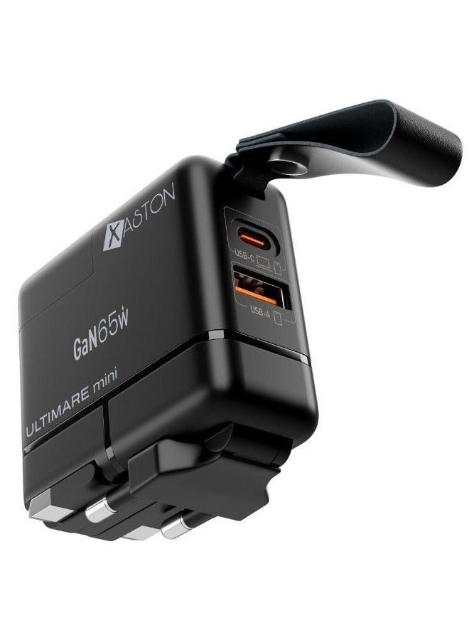 اكساستون محول السفر العالمي XASTON 65W GaN مع USB-C وUSB-A، شاحن حائط سريع الشحن لأجهزة الكمبيوتر المحمول، iPhone، Android، MacBook، قابس دولي مدمج مزدوج المنفذ (الولايات المتحدة والمملكة المتحدة والاتحاد الأوروبي والاتحاد الأفريقي) - Image 1