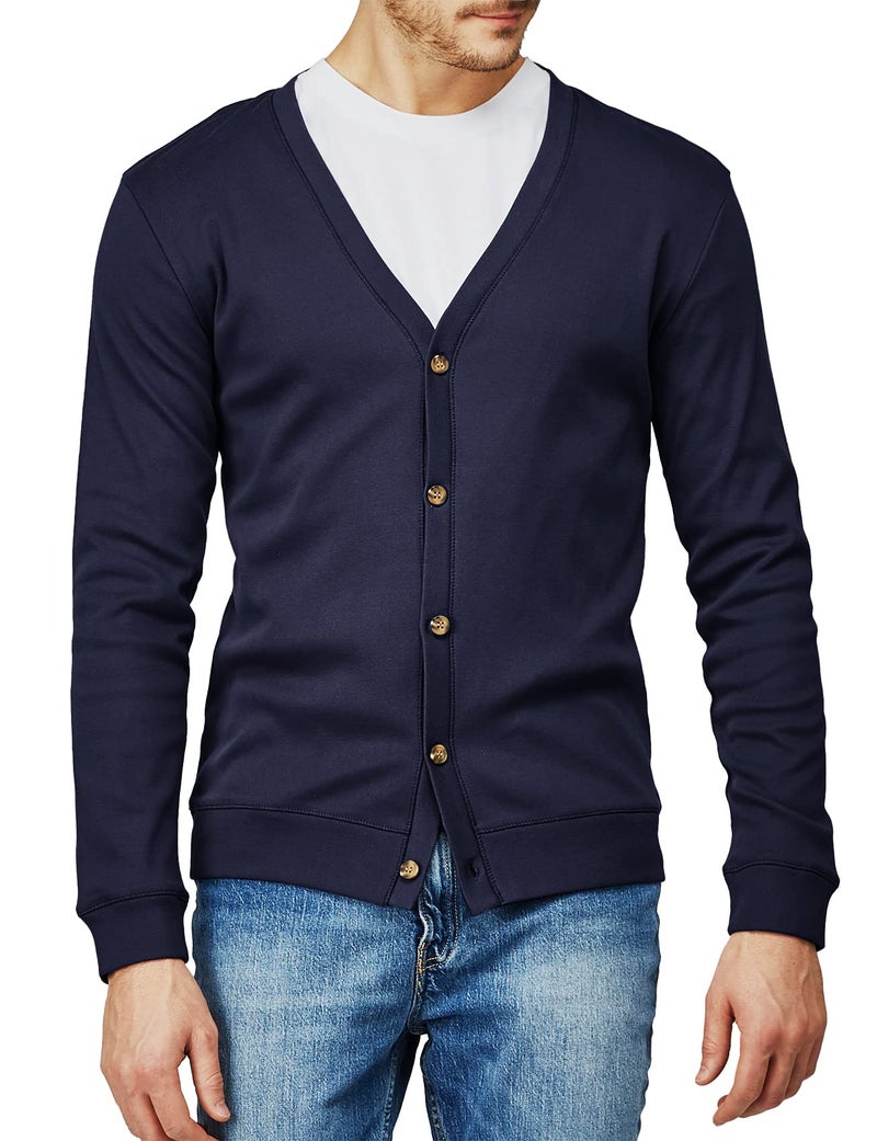 H2H Mens Fashion Thin Button V Neck Cotton Cardigan Navy US M/Asia L (CMOCAL012) - Image 4