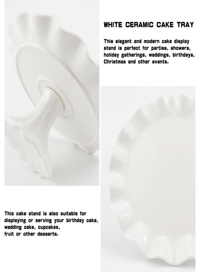 LCJAOF White Ceramic Cake Stand，Porcelain Round Cake Pedestal Stand For Birthday Parties & Weddings, Wavy Design Cupcake Stand（7.5 in） - Image 3