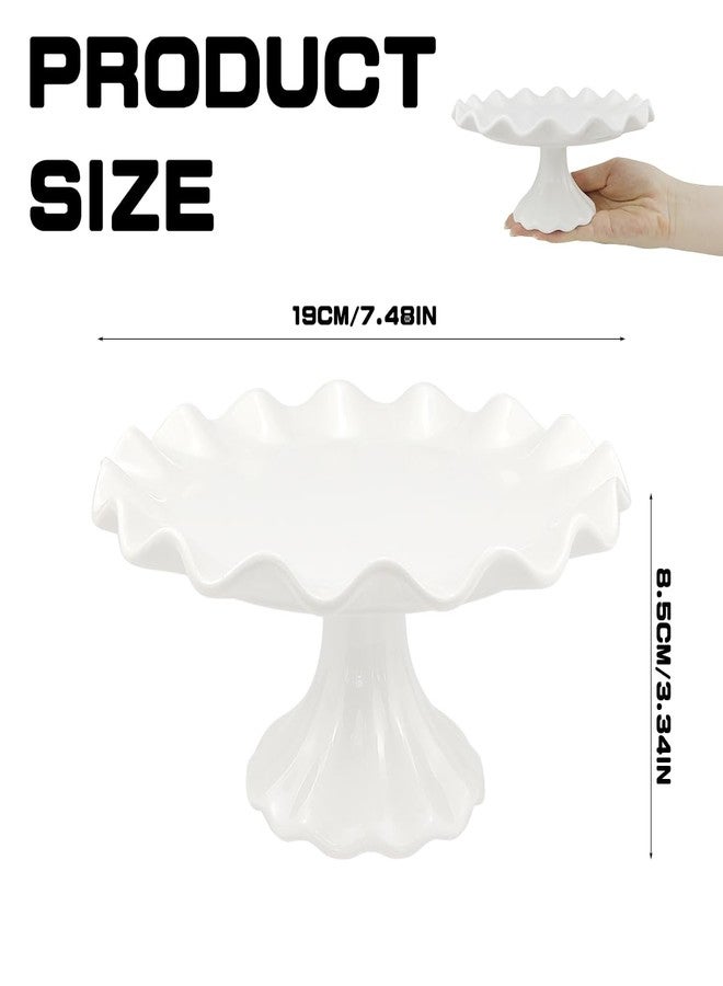 LCJAOF White Ceramic Cake Stand，Porcelain Round Cake Pedestal Stand For Birthday Parties & Weddings, Wavy Design Cupcake Stand（7.5 in） - Image 2