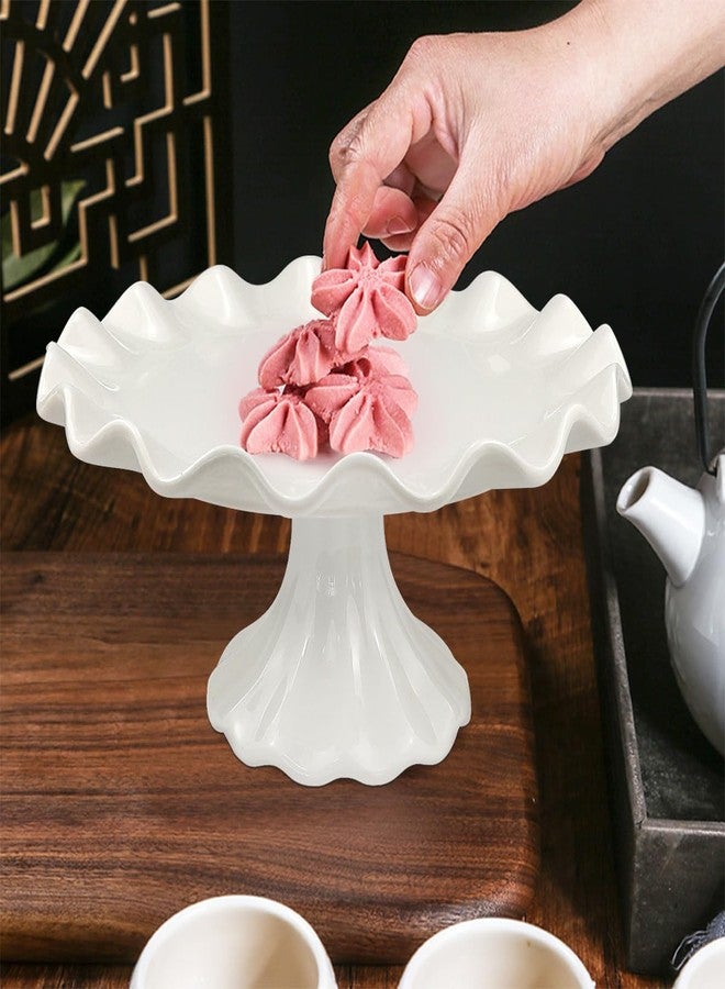 LCJAOF White Ceramic Cake Stand，Porcelain Round Cake Pedestal Stand For Birthday Parties & Weddings, Wavy Design Cupcake Stand（7.5 in） - Image 5