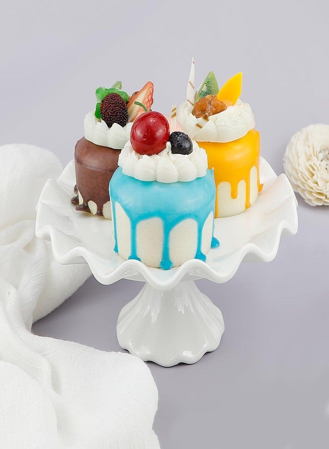 LCJAOF White Ceramic Cake Stand，Porcelain Round Cake Pedestal Stand For Birthday Parties & Weddings, Wavy Design Cupcake Stand（7.5 in） - Image 4