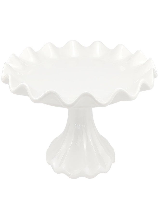 LCJAOF White Ceramic Cake Stand，Porcelain Round Cake Pedestal Stand For Birthday Parties & Weddings, Wavy Design Cupcake Stand（7.5 in） - Image 1