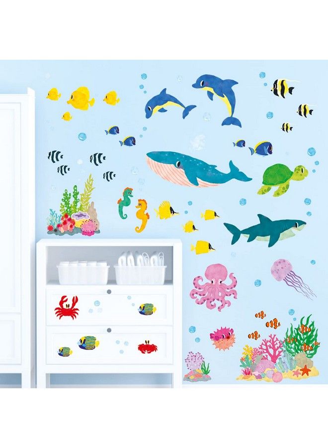 Decowall Ba2014S Under The Sea Turtle Wall Stickers Decals Ocean Fish For Bathroom Bedroom Nursery Living Room Home Decor Decoration Kids Sea Animals Seaweed Peel And Stick Water Boy Baby Shark - Image 2