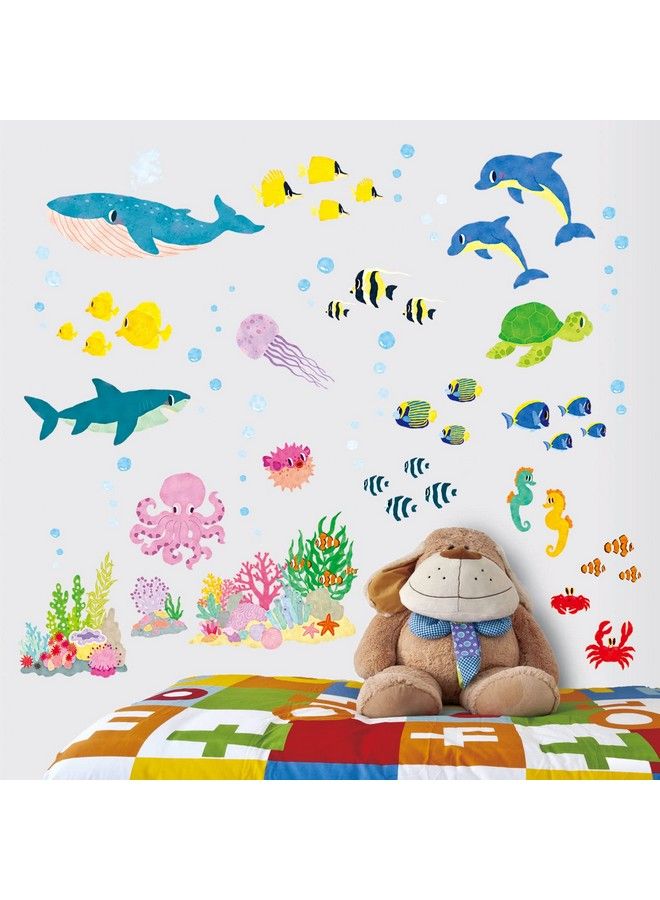 Decowall Ba2014S Under The Sea Turtle Wall Stickers Decals Ocean Fish For Bathroom Bedroom Nursery Living Room Home Decor Decoration Kids Sea Animals Seaweed Peel And Stick Water Boy Baby Shark - Image 4