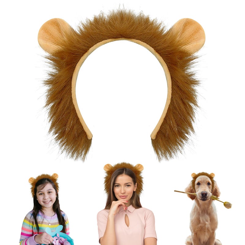 Beviliu Lion Ears Headband High Realistic Lion Costume Headband for Adult Women Men Animal Ears Hair Band for Halloween Christmas Party Cosplay