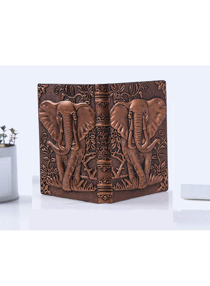 Excefore Leather Notebook A5 Travel Journal Hardcover Diary Embossed Notepad Valentines Birthday Elephant Copper Ruled Diary Notebook Journal - Image 3