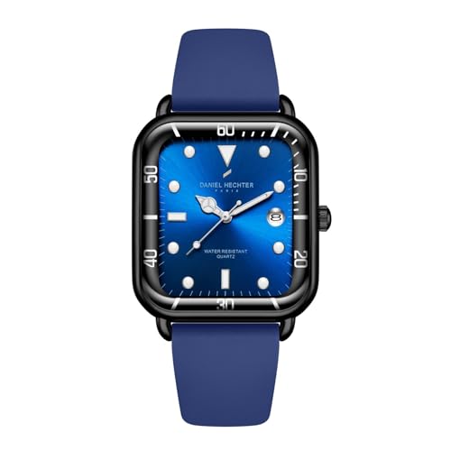Daniel Hechter Paris Montmartre Collection Square Dial Watch for Men with Stylish Silicone Strap, Water Resistant & Quartz Movement-DHM1011 (Blue) - Image 1