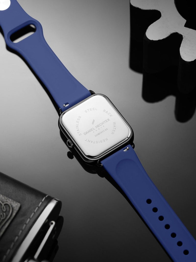 Daniel Hechter Paris Montmartre Collection Square Dial Watch for Men with Stylish Silicone Strap, Water Resistant & Quartz Movement-DHM1011 (Blue) - Image 5