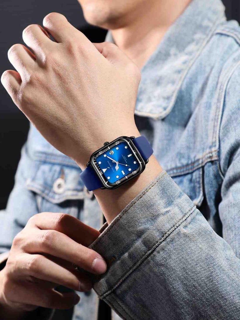 Daniel Hechter Paris Montmartre Collection Square Dial Watch for Men with Stylish Silicone Strap, Water Resistant & Quartz Movement-DHM1011 (Blue) - Image 2