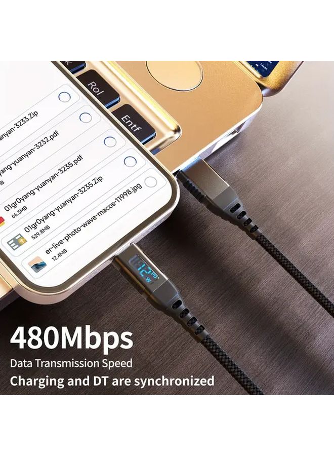 كابل شحن سريع أسود بطول 3 أمتار (10 أقدام)، من USB A إلى Lightning، مع شاشة LED لهواتف iPhone. - Image 3