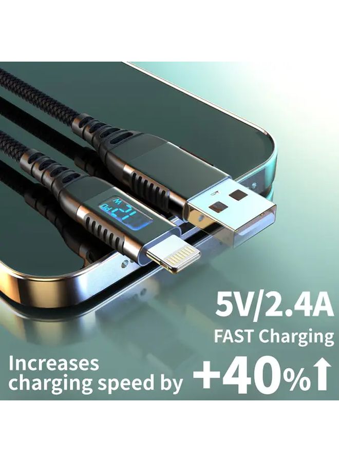 كابل شحن سريع أسود بطول 3 أمتار (10 أقدام)، من USB A إلى Lightning، مع شاشة LED لهواتف iPhone. - Image 4