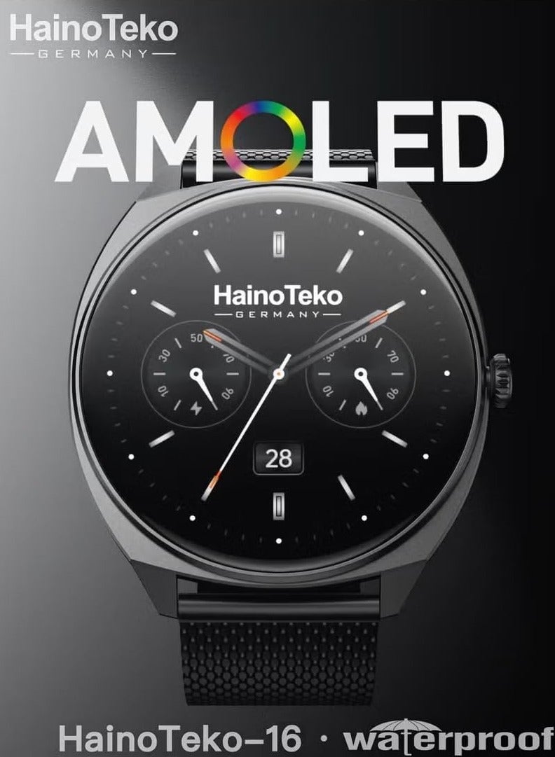 هينو تيكو ساعة ذكية هاينوتيكو-16 رفيعة للغاية ومقاومة للماء من هاينوتيكو بشاشة اموليد لاجراء المكالمات عبر البلوتوث، 3 ازواج من الاساور وكيبل شحن مصممة للنساء والرجال متعددة الالوان - Image 2